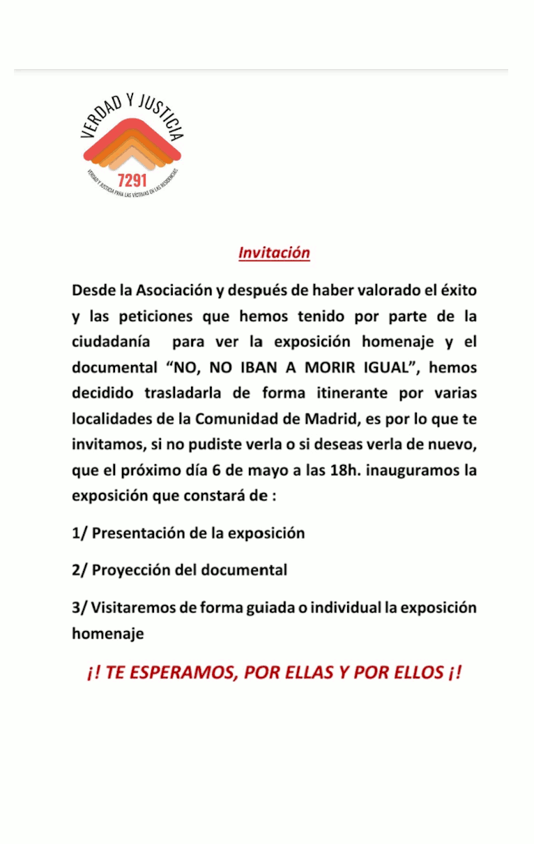Exposición en Alcorcón 6 al 20 de mayo 2026: 7291 víctimas